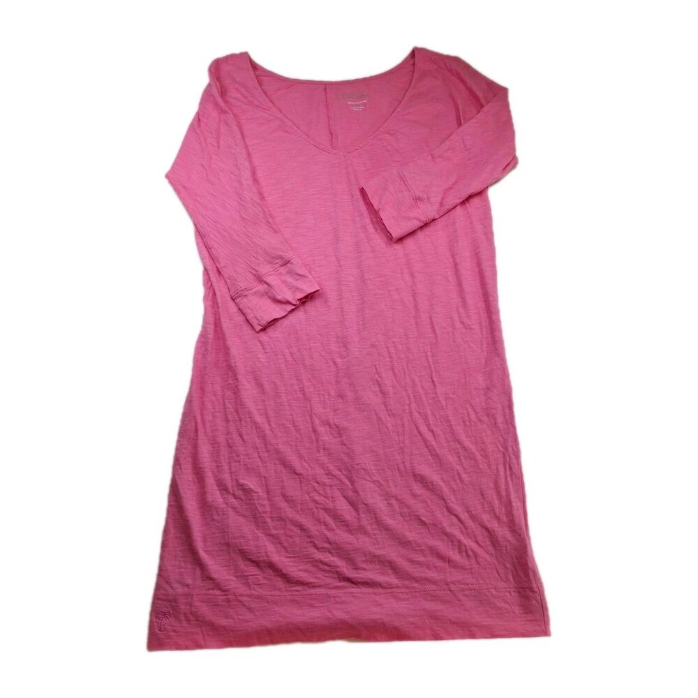 Lilly Pulitzer Sz XS Pink 3/4 Sleeve VNeck Cotton Shirt Dress Resortwear Summer